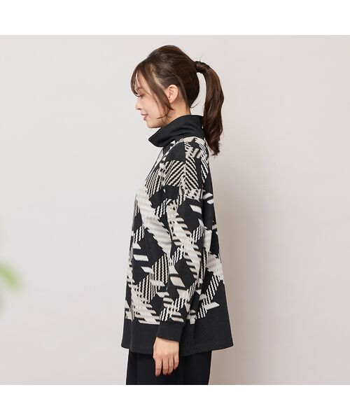 PISANO / ピサーノ カットソー | 【手洗いOK】パネルプリントWジャカードハイネック | 詳細1