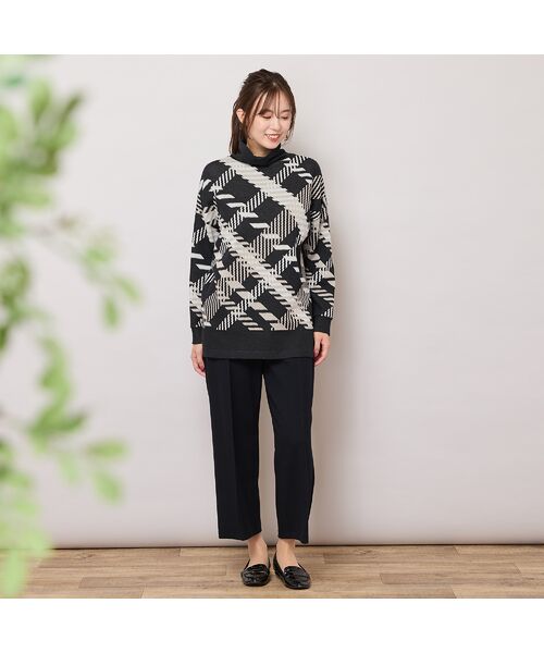 PISANO / ピサーノ カットソー | 【手洗いOK】パネルプリントWジャカードハイネック | 詳細3