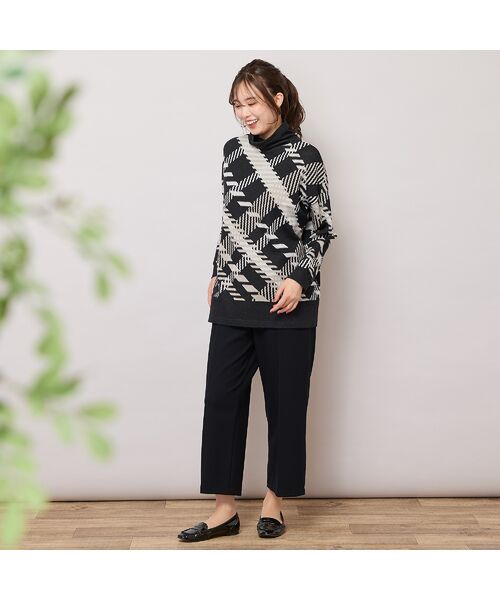 PISANO / ピサーノ カットソー | 【手洗いOK】パネルプリントWジャカードハイネック | 詳細5