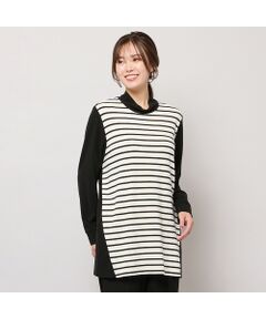 PISANO / ピサーノ カットソー | 【手洗いOK・保温・吸湿発熱】ボーダー×無地ハイネックカットソー
