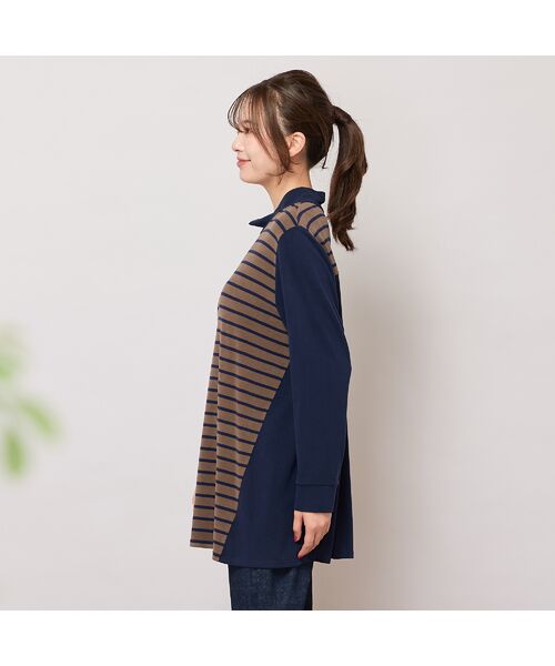 PISANO / ピサーノ カットソー | 【手洗いOK・保温・吸湿発熱】ボーダー×無地ハイネックカットソー | 詳細1