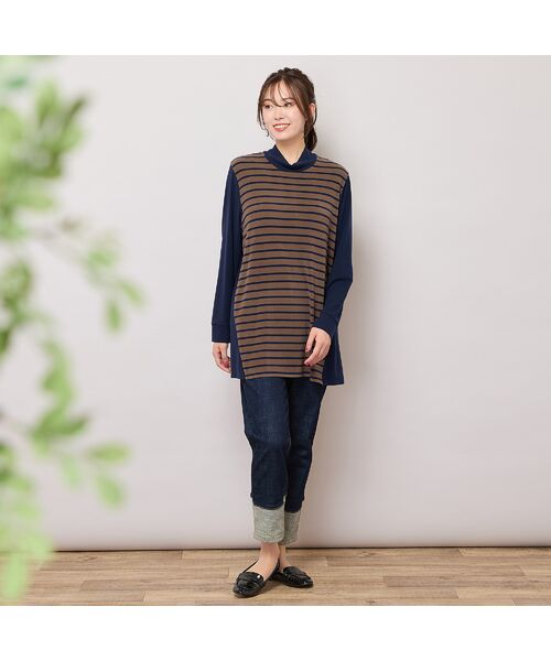 PISANO / ピサーノ カットソー | 【手洗いOK・保温・吸湿発熱】ボーダー×無地ハイネックカットソー | 詳細3