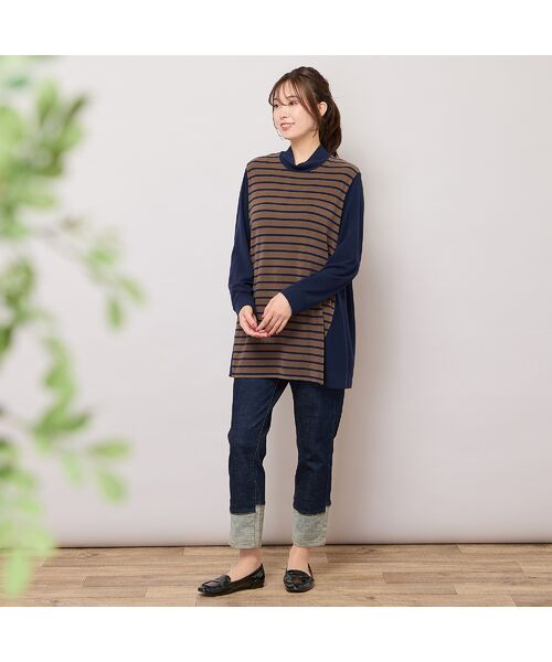 PISANO / ピサーノ カットソー | 【手洗いOK・保温・吸湿発熱】ボーダー×無地ハイネックカットソー | 詳細5