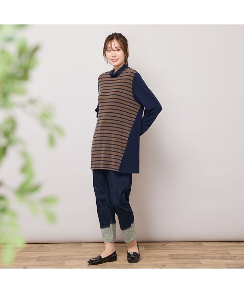 PISANO / ピサーノ カットソー | 【手洗いOK・保温・吸湿発熱】ボーダー×無地ハイネックカットソー | 詳細6