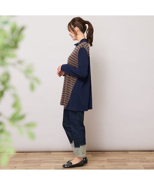 PISANO / ピサーノ カットソー | 【手洗いOK・保温・吸湿発熱】ボーダー×無地ハイネックカットソー | 詳細7