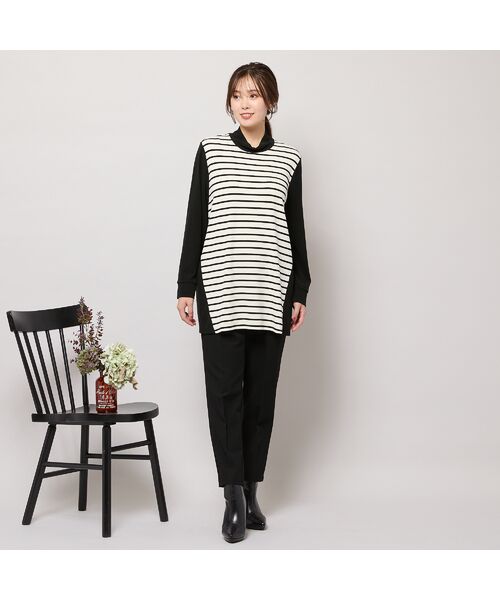 PISANO / ピサーノ カットソー | 【手洗いOK・保温・吸湿発熱】ボーダー×無地ハイネックカットソー | 詳細11