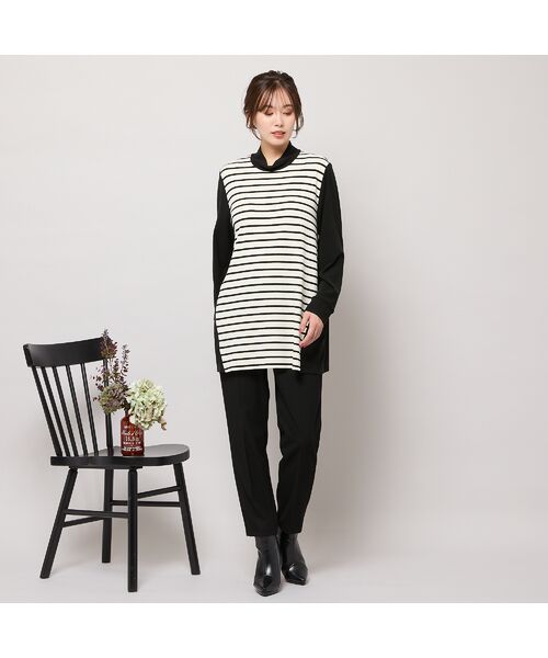 PISANO / ピサーノ カットソー | 【手洗いOK・保温・吸湿発熱】ボーダー×無地ハイネックカットソー | 詳細12