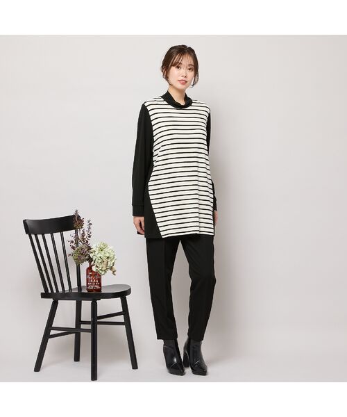 PISANO / ピサーノ カットソー | 【手洗いOK・保温・吸湿発熱】ボーダー×無地ハイネックカットソー | 詳細13