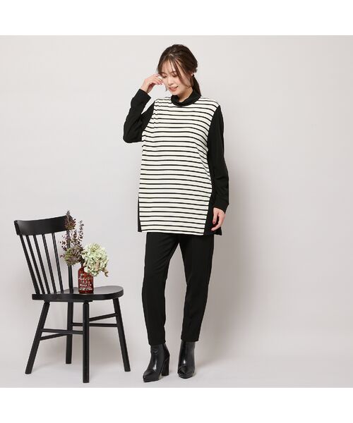 PISANO / ピサーノ カットソー | 【手洗いOK・保温・吸湿発熱】ボーダー×無地ハイネックカットソー | 詳細14