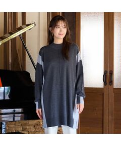 PISANO / ピサーノ ニット・セーター | バイカラー配色・チュニック丈ハイネックニット