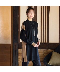 PISANO / ピサーノ ニット・セーター | バイカラー配色・チュニック丈ハイネックニット