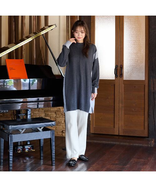 PISANO / ピサーノ ニット・セーター | バイカラー配色・チュニック丈ハイネックニット | 詳細3