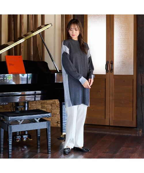 PISANO / ピサーノ ニット・セーター | バイカラー配色・チュニック丈ハイネックニット | 詳細4