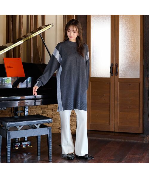PISANO / ピサーノ ニット・セーター | バイカラー配色・チュニック丈ハイネックニット | 詳細5