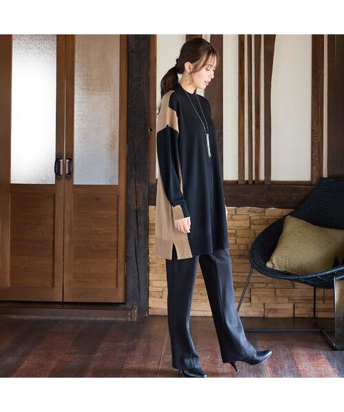 PISANO / ピサーノ ニット・セーター | バイカラー配色・チュニック丈ハイネックニット | 詳細16