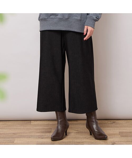 PISANO/ピサーノ 【手洗いOK】デニムプリント・裏起毛ワイドパンツ(追加生産分) ブラック LL PISANO/ピサーノ 【手洗いOK】デニムプリント・裏起毛ワイドパンツ(追加生産分) ブラック LL