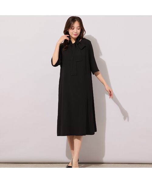 PISANO / ピサーノ ミニ丈・ひざ丈ワンピース | 【セットアップ対応】セラテリー梨地ワンピース（ブラック）