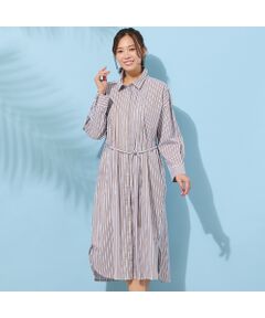 PISANO / ピサーノ ミニ丈・ひざ丈ワンピース | 【手洗いOK】ストライプ・フロントタックシャツワンピース