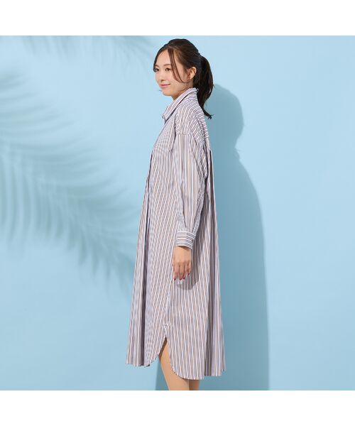 PISANO / ピサーノ ミニ丈・ひざ丈ワンピース | 【手洗いOK】ストライプ・フロントタックシャツワンピース | 詳細1