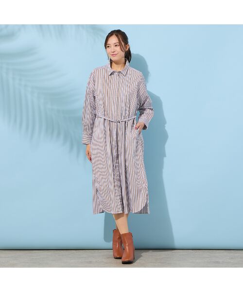 PISANO / ピサーノ ミニ丈・ひざ丈ワンピース | 【手洗いOK】ストライプ・フロントタックシャツワンピース | 詳細3