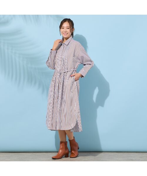 PISANO / ピサーノ ミニ丈・ひざ丈ワンピース | 【手洗いOK】ストライプ・フロントタックシャツワンピース | 詳細4