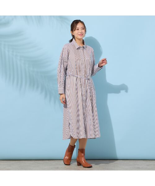 PISANO / ピサーノ ミニ丈・ひざ丈ワンピース | 【手洗いOK】ストライプ・フロントタックシャツワンピース | 詳細5