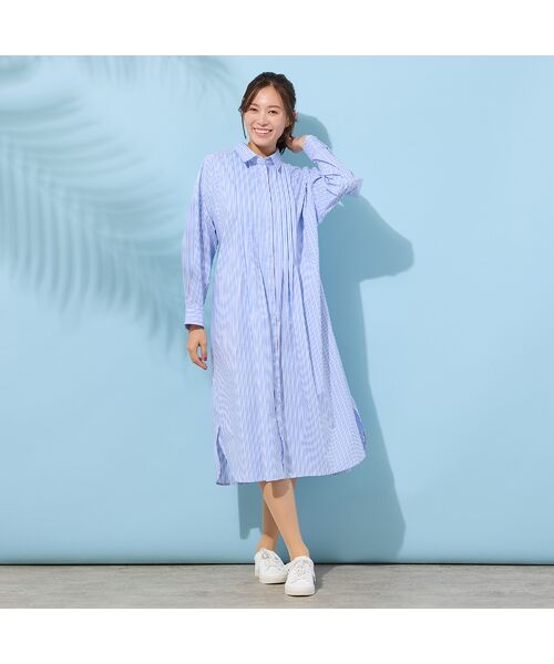 PISANO / ピサーノ ミニ丈・ひざ丈ワンピース | 【手洗いOK】ストライプ・フロントタックシャツワンピース | 詳細12
