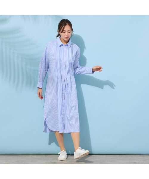 PISANO / ピサーノ ミニ丈・ひざ丈ワンピース | 【手洗いOK】ストライプ・フロントタックシャツワンピース | 詳細13