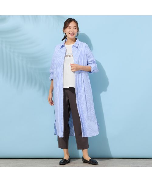 PISANO / ピサーノ ミニ丈・ひざ丈ワンピース | 【手洗いOK】ストライプ・フロントタックシャツワンピース | 詳細15