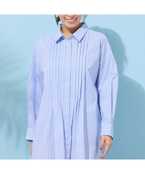 PISANO / ピサーノ ミニ丈・ひざ丈ワンピース | 【手洗いOK】ストライプ・フロントタックシャツワンピース | 詳細16