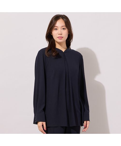 PISANO / ピサーノ シャツ・ブラウス | 【手洗いOK・セットアップ対応】フロントタック・スタンドカラーブラウス（ダークブルー）