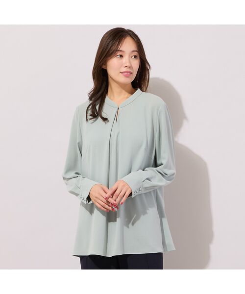 PISANO / ピサーノ シャツ・ブラウス | 【手洗いOK・セットアップ対応】フロントタック・スタンドカラーブラウス（グリーン）