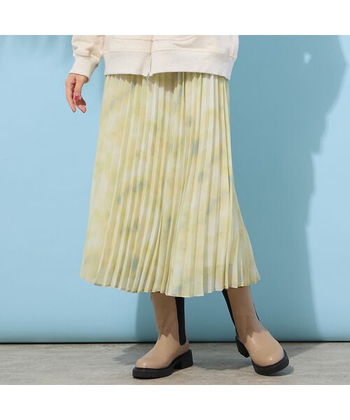 PISANO / ピサーノ ミニ・ひざ丈スカート | アコーディオンプリーツ・シフォンスカート（イエロー）