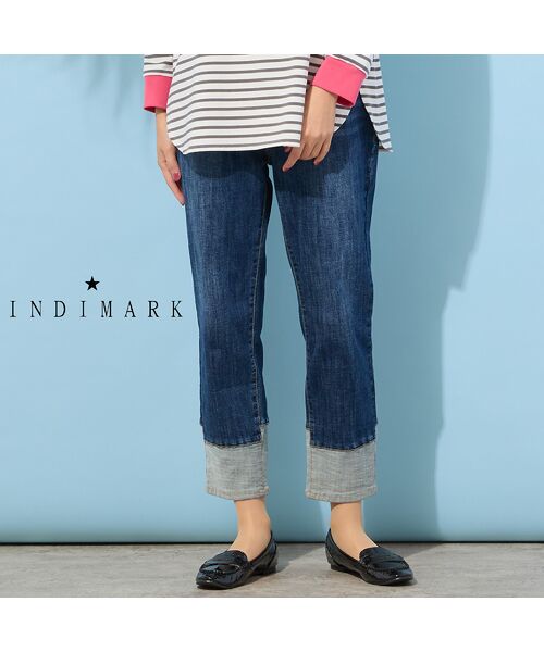 PISANO / ピサーノ デニムパンツ | 【手洗いOK・INDIMARKコラボ】デニムストレート・裾切り替えパンツ（ダークブルー）