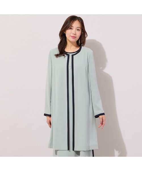 PISANO / ピサーノ ノーカラージャケット | 【セットアップ対応】パイピング切り替えガウンジャケット（グリーン）