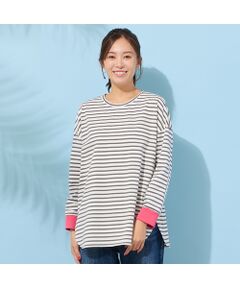 PISANO / ピサーノ カットソー | 【手洗いOK・綿100％・接触冷感・紫外線防止】ラウンドヘムボーダートップ