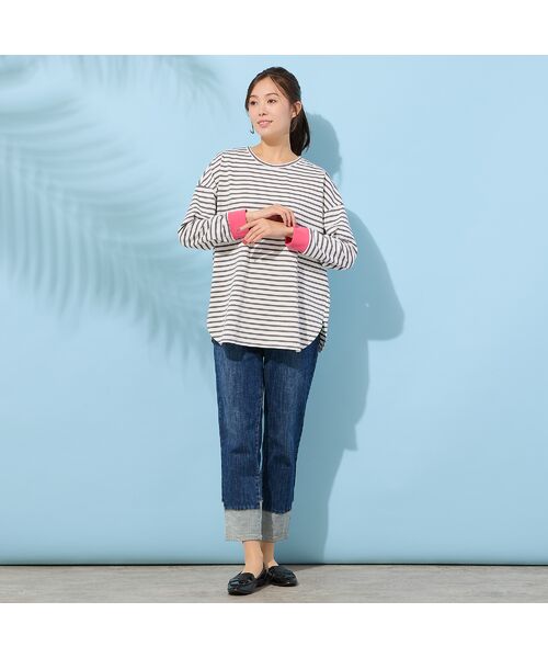 PISANO / ピサーノ カットソー | 【手洗いOK・綿100％・接触冷感・紫外線防止】ラウンドヘムボーダートップ | 詳細1