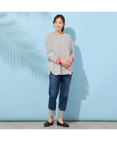 PISANO / ピサーノ カットソー | 【手洗いOK・綿100％・接触冷感・紫外線防止】ラウンドヘムボーダートップ | 詳細2