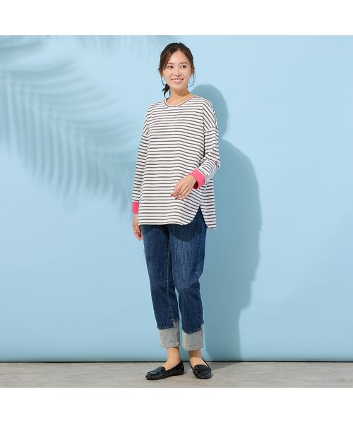 PISANO / ピサーノ カットソー | 【手洗いOK・綿100％・接触冷感・紫外線防止】ラウンドヘムボーダートップ | 詳細4