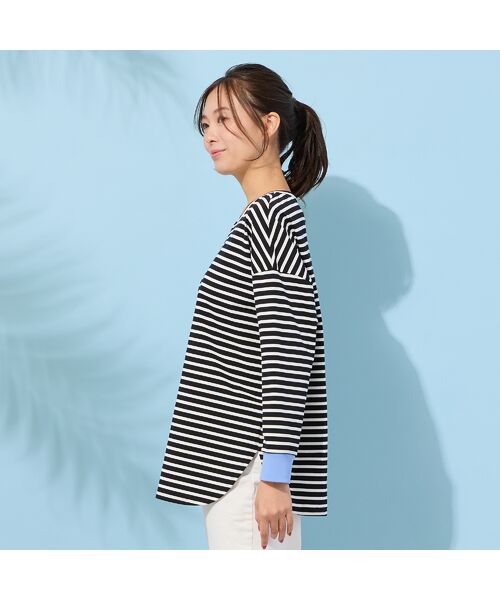 PISANO / ピサーノ カットソー | 【手洗いOK・綿100％・接触冷感・紫外線防止】ラウンドヘムボーダートップ | 詳細10