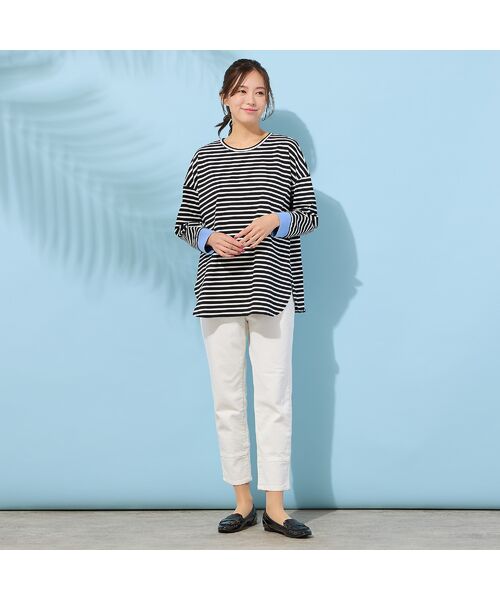 PISANO / ピサーノ カットソー | 【手洗いOK・綿100％・接触冷感・紫外線防止】ラウンドヘムボーダートップ | 詳細13