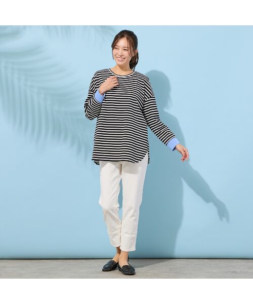 PISANO / ピサーノ カットソー | 【手洗いOK・綿100％・接触冷感・紫外線防止】ラウンドヘムボーダートップ | 詳細14