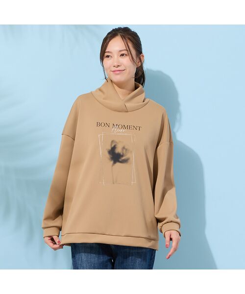 PISANO / ピサーノ カットソー | 【手洗いOK】フラワープリントハイネックトップ（ベージュ）