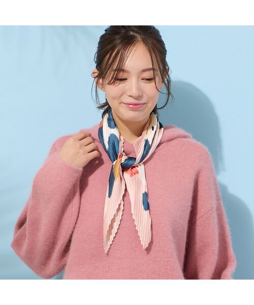 PISANO / ピサーノ マフラー・ショール・スヌード・ストール | 【手洗いOK】マルチカラープリント・プリーツストール（ピンク）