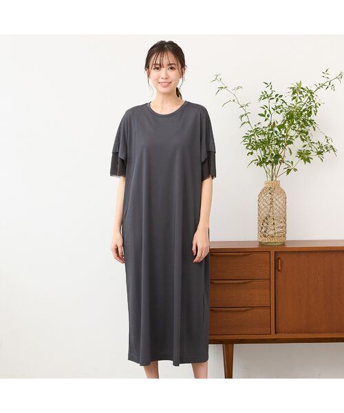 PISANO / ピサーノ ミニ丈・ひざ丈ワンピース | 【手洗いOK・吸水速乾・接触冷感・遮熱】ボクシーシルエットワンピース（グレー）