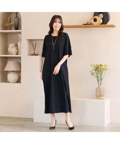 PISANO / ピサーノ ミニ丈・ひざ丈ワンピース | 【手洗いOK・吸水速乾・接触冷感・遮熱】ボクシーシルエットワンピース（ブラック）