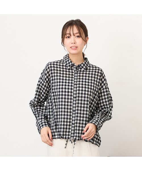 PISANO / ピサーノ シャツ・ブラウス | 【手洗いOK】シズルチェック・バルーンヘムブラウス（ブラック）