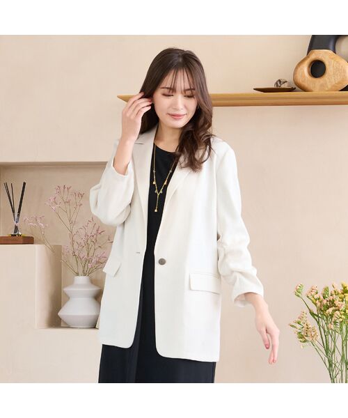 PISANO / ピサーノ テーラードジャケット | 【紫外線防止・セットアップ対応】ピークドラペル・ギャザースリーブジャケット（ベージュ）