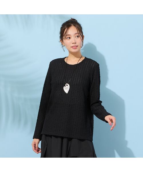 PISANO / ピサーノ カットソー | 【手洗いOK】シアーレース・クルーネックカットソー（ブラック）