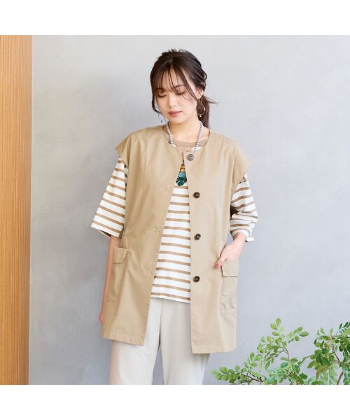 PISANO / ピサーノ ベスト | 【手洗いOK・セットアップ対応】タイプライター・ラウンドネックジレ（ベージュ）